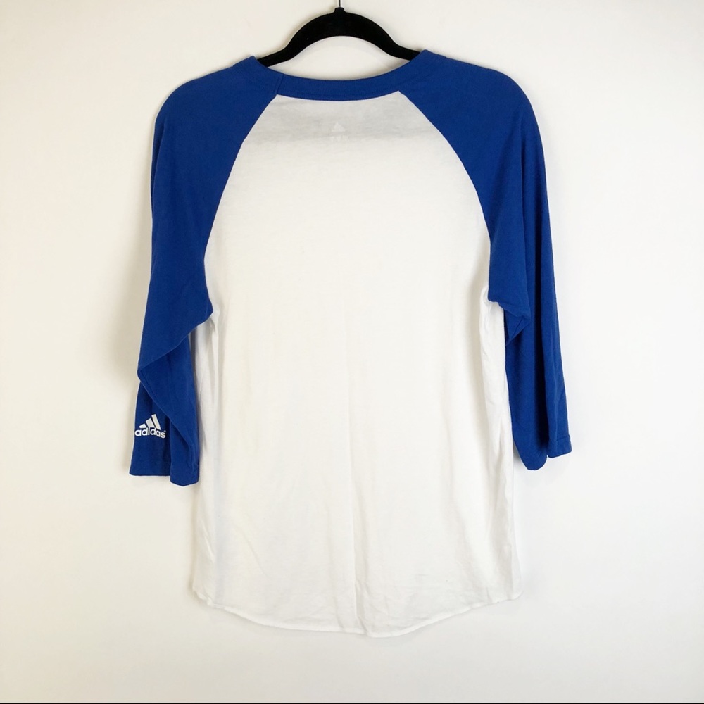 Adidas Blue White Raglan Baseball 3/4 Sleeve Top - Picture 2 of 4